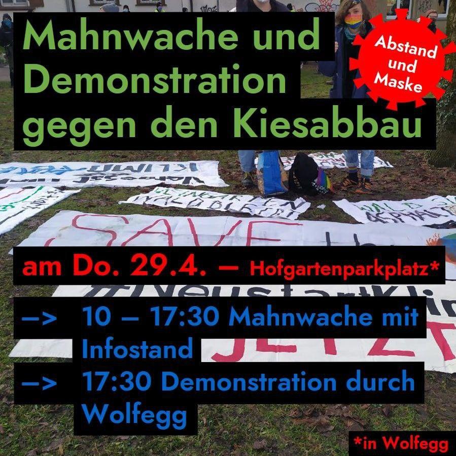 Demo in Wolfegg am 29.4.: Infostand ab 10:00 Uhr, Demozug um 17:30 Uhr, Treffpunkt Hofgartenplatz